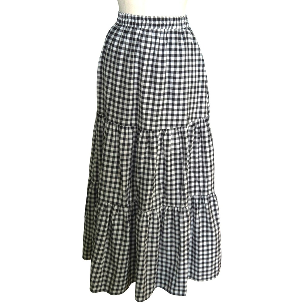 Shiny by Nature Maxi Skirt Womens 2XL Black Gingham Tiered Cotton Pockets
